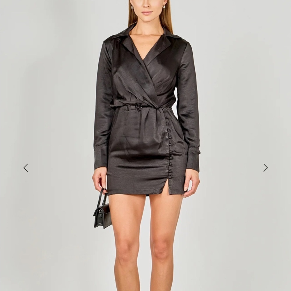 Endless Rose Satin Black Long Sleeve Dress